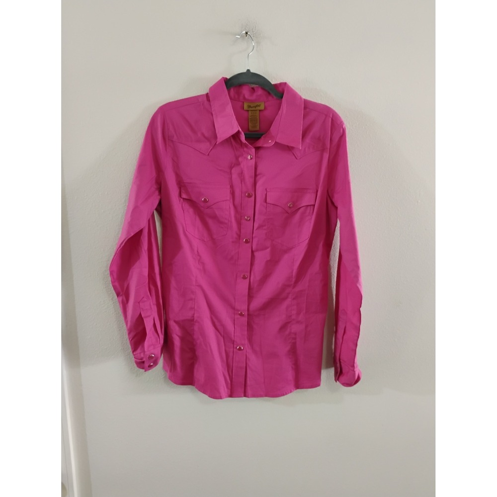 Wrangler Womens Western Snap Shirt Hot Pink Long Sleeve Cotton Stretch 10LW100JK